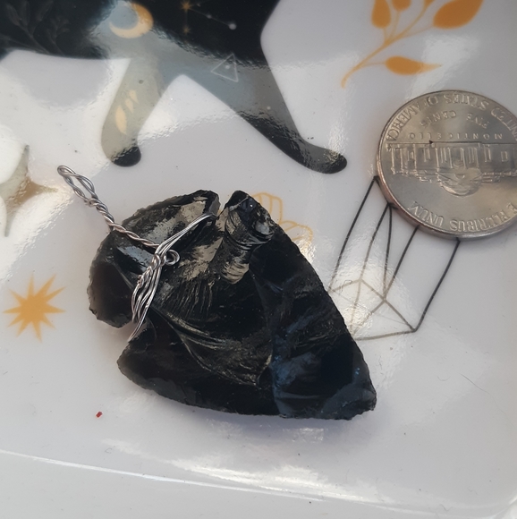 💥Obsidian vintage arrowhead prepped for jewelry! Big and beautiful! - Picture 6 of 6